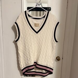 We The Free Cream and Pink Cable Knit Sweater Vest